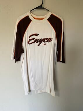 Vintage Enyce for Buckle Y2K Thick Cotton Raglan Tee Shirt Cream Brown Orange L